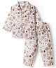 Mom's pet Cotton Knit Full Sleeves Teddy Bear Printed Coordinating Shirt & Pants Night Suit - Brown