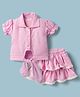 Mom's pet Jacquard Woven Half Puffed Sleeves Floral Designed Shirt Style Top & Skirt Set - Pink