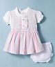 Mom's pet Cotton Woven Half Puffed Sleeves Striped Dress With Bloomers - Pink