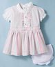 Mom's pet Cotton Woven Half Puffed Sleeves Striped Dress With Bloomers - Multi Colour