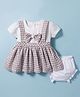 Mom's pet Cotton Woven Half Sleeves Bow Applique Detailed Pinafore Dress With Bloomer - Grey