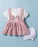 Mom's pet Cotton Woven Half Sleeves Bow Applique Detailed Pinafore Dress With Bloomer - Red
