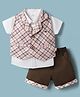 Mom's pet Cotton Woven Half Sleeves Shirt & Shorts Set With Checked  Jacket - Pink