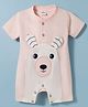 Mom's pet Cotton Knit Half Sleeves Bear Face Designed Ears Applique Detailed Romper - Peach