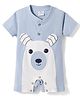 Mom's pet Cotton Knit Half Sleeves Bear Face Designed Ears Applique Detailed Romper  - Blue