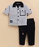 LITTLE COLLARS Cotton Woven Half Sleeves Checked Shirt Typography Printed Tee & Pant Set - White