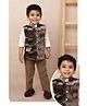 LITTLE COLLARS Velvet Woven Full Sleeves Solid Shirt, Pant With Nehru Jacket - Coffee