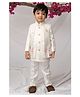 LITTLE COLLARS Cotton Silk Woven Full Sleeves Solid Kurta Pyjama Set With Sequins Embellished & Floral Embroidered Jacket - Off White