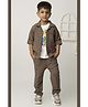 LITTLE COLLARS Knit Cartoon Printed Shirt & Pant Set With Full Sleeves Shirt - Brown