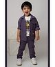 LITTLE COLLARS Knit Cartoon Printed Shirt & Pant Set With Full Sleeves Shirt - Purple
