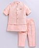 LITTLE COLLARS Blended Woven Full Sleeves Solid Kurta & Pyjama Set With Sequins Embellished Jacket - Peach