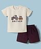 Mom's pet Cotton Jersey Knit Half Sleeves Tractor Printed Tee & Shorts Set - Maroon