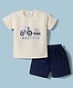 Mom's pet Cotton Jersey Knit Half Sleeves Tractor Printed Tee & Shorts Set - Blue