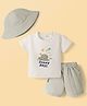 Mom's pet Cotton Jersey Knit Half Sleeves Turtle Embroidered Tee & Shorts Set With Cap - Olive