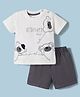 Mom's pet Cotton Jersey Knit Half Sleeves Bears Embroidered Tee & Shorts Set - White