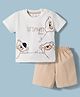 Mom's pet Cotton Jersey Knit Half Sleeves Bears Embroidered Tee & Shorts Set - Peach