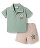 Mom's pet Cotton Jersey Knit Half Sleeves Star Embroidered Tee & Shorts Set - Green