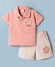 Mom's pet Cotton Jersey Knit Half Sleeves Star Embroidered Tee & Shorts Set - Light Pink