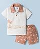 Mom's pet Cotton Knit Half Sleeves Beach Theme Printed Tee & Shorts Set - Dark Peach