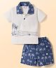 Mom's pet Cotton Knit Half Sleeves Beach Theme Printed Tee & Shorts Set - Blue