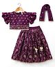 Babyhug Chanderi Woven Half Sleeves Floral Embroidered Choli & Lehenga Set With Dupatta - Wine