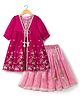 Babyhug Net Woven Choli Legenga Set with Floral Embroidery & Three Fourth Sleeves Jacket - Pink