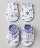 Babyhug 100% Cotton Interlock Knit Mittens & Booties with Animal Vehicle Print - White