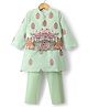 Babyhug Woven Full Sleeves Kurta Pyjama Set with Embroidered & Printed Nehru Jacket - Green