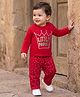 Doodle Poodle 100% Knit Full Sleeves Text Foil Printed T-Shirt & Pyjama Night Suit - Red