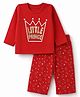 Doodle Poodle 100% Knit Full Sleeves Text Foil Printed T-Shirt & Pyjama Night Suit - Red