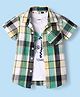 Ruff Twill Woven Half Sleeves Checks Shirt With Sleeveless T-Shirt - Green