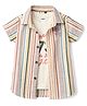 Ruff Cotton Linen Woven Striped Shirt & T-Shirt With Text Print - Cream