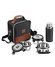 CELLO MF President Combo Stainless Steel Lunch Box with Bag, Black Leatherite | 3 x 300ml Round Steel Container, 1 x 450ml Steel Water Bottle | Airtight Clip Lock, Rust & Leakproof Office Tiffin Box