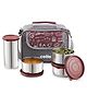 CELLO MF High Meal Combo Lunch Box Set with Bag, Maroon | Set of 3 x 300ml Steel Containers + Steel Tumbler 510ml | Food Grade, Easy to Carry Air Tight Leak Proof Lunch Box Set Office, College, Travel
