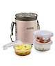 CELLO Trendy Bliss Round Glass Lunch Box Set with Insulated Jacket, Clear | 3 x 400 ml Microwave Safe Toughened Glass Containers | Air Tight, Leakpoof, Lead Free, Easy to Carry Tiffin Set for Office