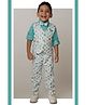 LITTLE COLLARS Blended Knit Full Sleeves Alphabets Printed 3 Piece Party Suit Set With Bow  - Green