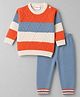 Babyhug Knitted Full Sleeves Striped Sweater Set - Orange