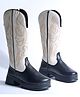 HVNLY by shoetopia Swirl Embroidered Boots - Black