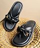 NZS Teddy Bear Applique Detailed Bow Designed Sandals - Black
