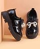 Babyoye Velcro Closure Party Wear Shoes With Bow Applique & Pearl Embellishment - Black