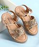 Babyoye Velcro Closure Sandal With Heart Applique & Glitter - Golden