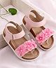Babyoye Velcro Closure Sandals with Floral Applique - Pink