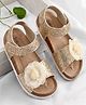 Babyoye Velcro Closure Sandal With Floral Applique & Glitter - Golden