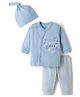 I Bears Knitted Full Sleeves T-Shirt With Striped Pyjama Night Suit With Cap & Sea Life Print - Light Blue