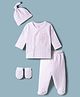I Bears Knitted Full Sleeves Co-Ord  T-Shirt & Footed Pyjama Checks Night Suit With Cap Mittens & Bunny Print - Light Pink