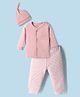 I Bears Knitted Full Sleeves T-Shirt & Striped Pyjama With Cap & Squirrel Print - Light Pink