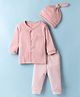 I Bears Knitted Full Sleeves T-Shirt & Striped Pyjama With Cap & Squirrel Print - Light Pink