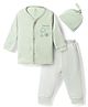I Bears Knitted Full Sleeves T-Shirt & Striped Pyjama Night Suit With Cap & Star Print - Light Green