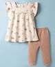 I Bears Knit Half Sleeves T-Shirt & Joggers Set with Floral Print - Ivory & Rose