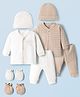 I Bears Knitted Full Sleeves Co-Ord T-Shirts & Pyjamas Printed Night Suits With Caps & Booties Pack of 2 - Brown & White
